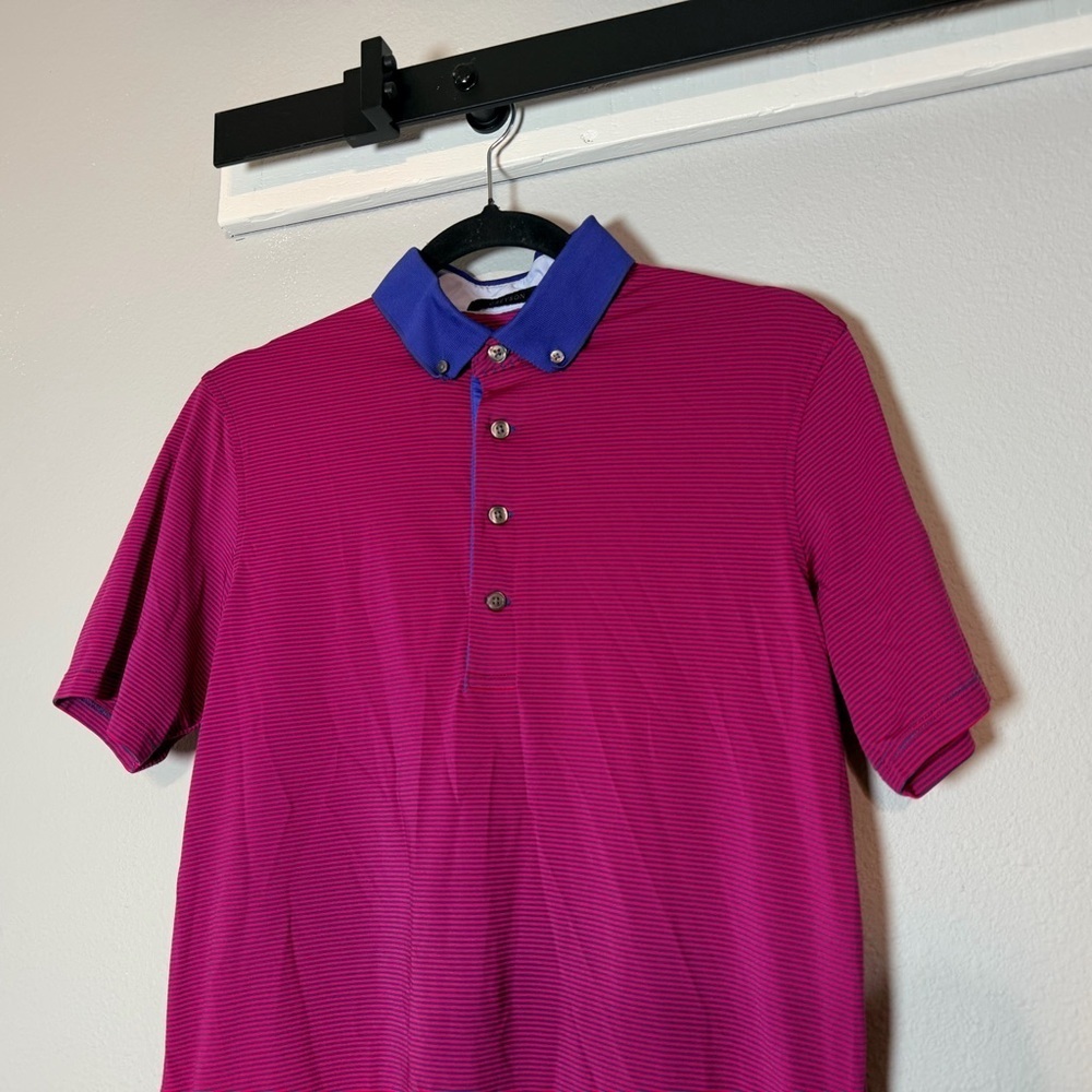 Greyson Golf Polo Shirt Size Small Red Navy Blue Striped Performance Fabric